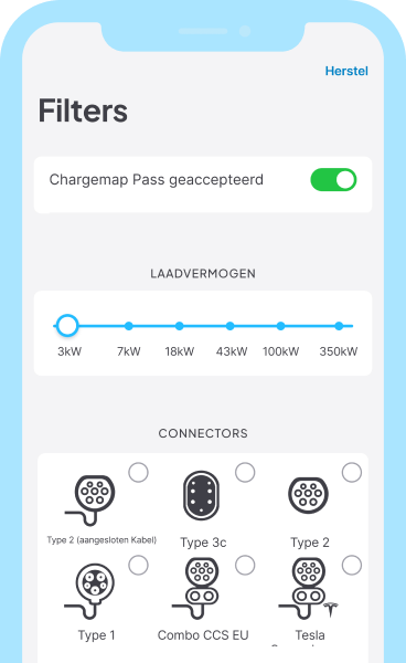 Dankzij een filter in uw app kunt u zien bij welke laadpalen u terecht kunt met de Chargemap Pass